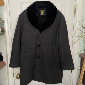 Vintage John David Grey Wool Pea Coat Velour Neck Medium